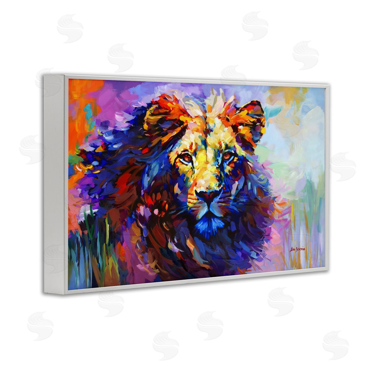 Paint Strokes Lion White Frame Print Wall Art, Home Decor by Leon Devenice