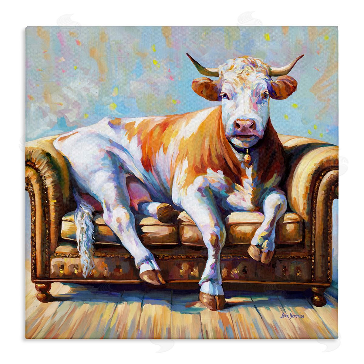 Cow's Day Off Canvas Wall Art, Home Decor by Leon Devenice
