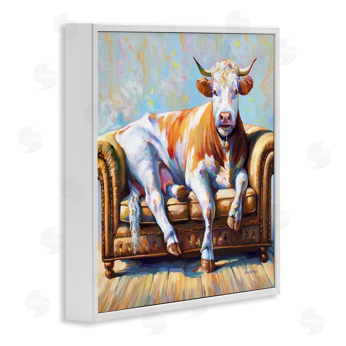 Cow's Day Off White Frame Print Wall Art, Home Decor by Leon Devenice
