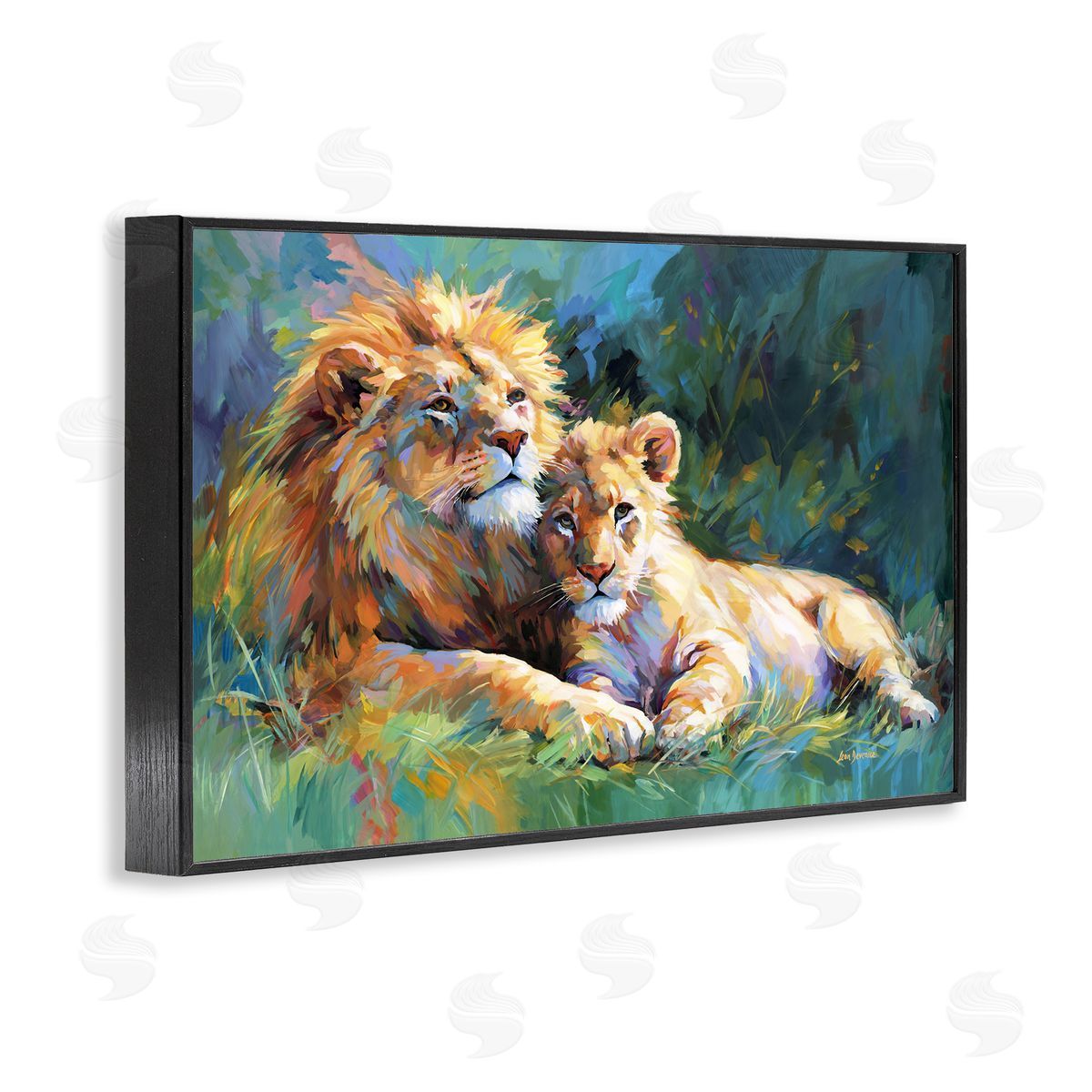 Lion's Embrace Portrait Black Frame Print Wall Art, Home Decor by Leon Devenice