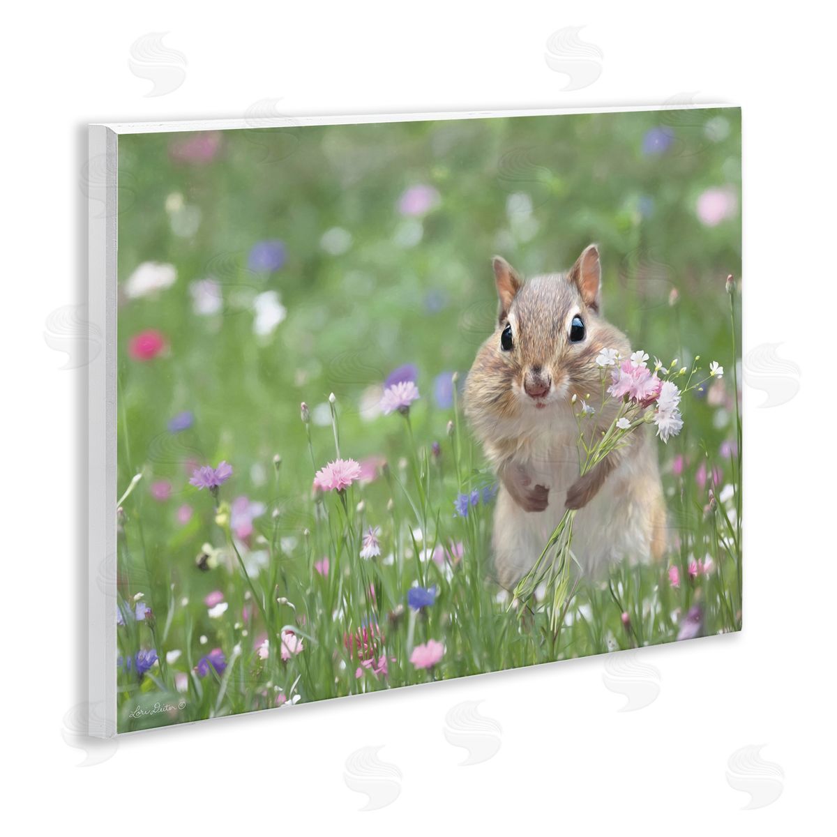 Chipmunk Picking Flowers Wood Plaque Wall Art, Home Decor by Lori Deiter