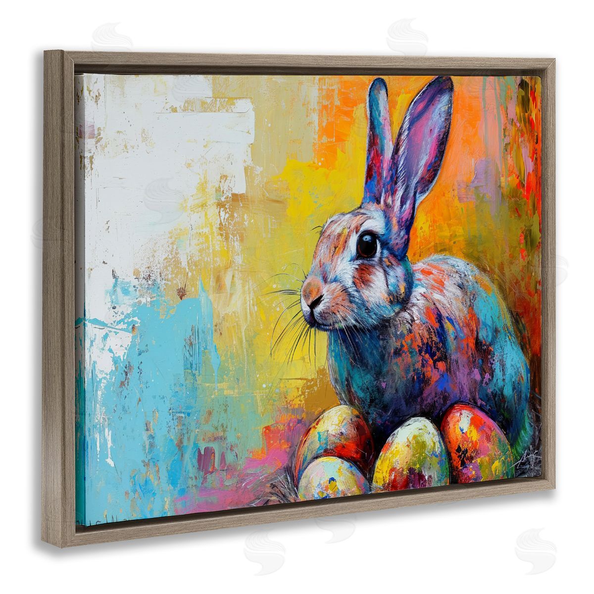 LSR Design Studio Easter Joy Abstract Brown Floating Frame Canvas Wall Art Print