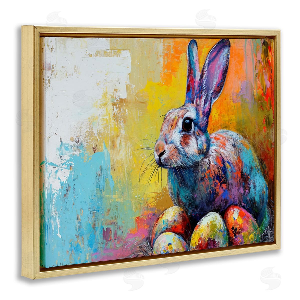 LSR Design Studio Easter Joy Abstract Gold Floating Frame Canvas Wall Art Print
