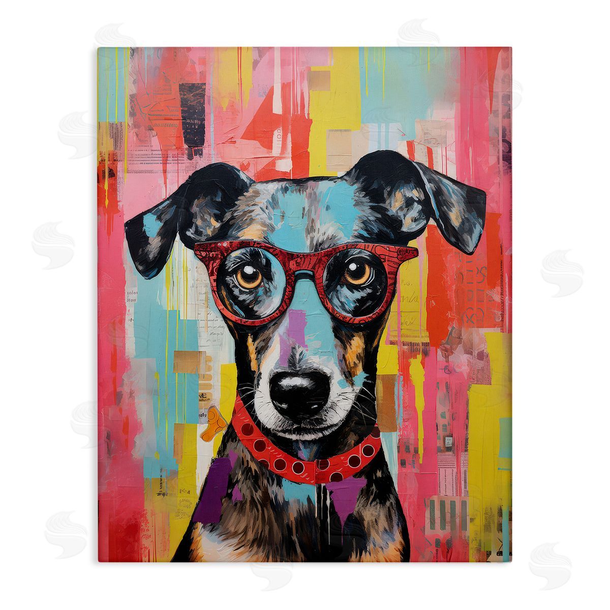 LSR Design Studio Quirky Spectacle Dog Canvas Wall Art Print