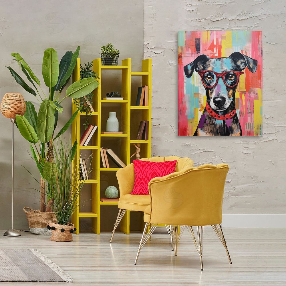 LSR Design Studio Quirky Spectacle Dog Canvas Wall Art Print in Room