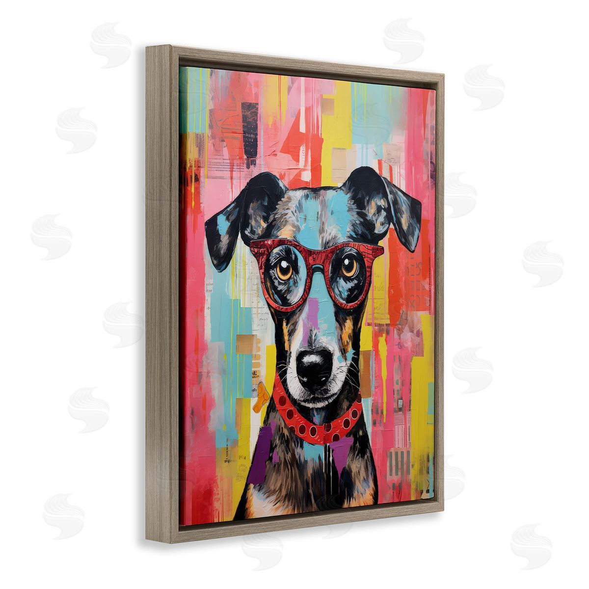 LSR Design Studio Quirky Spectacle Dog Brown Floating Frame Canvas Wall Art Print