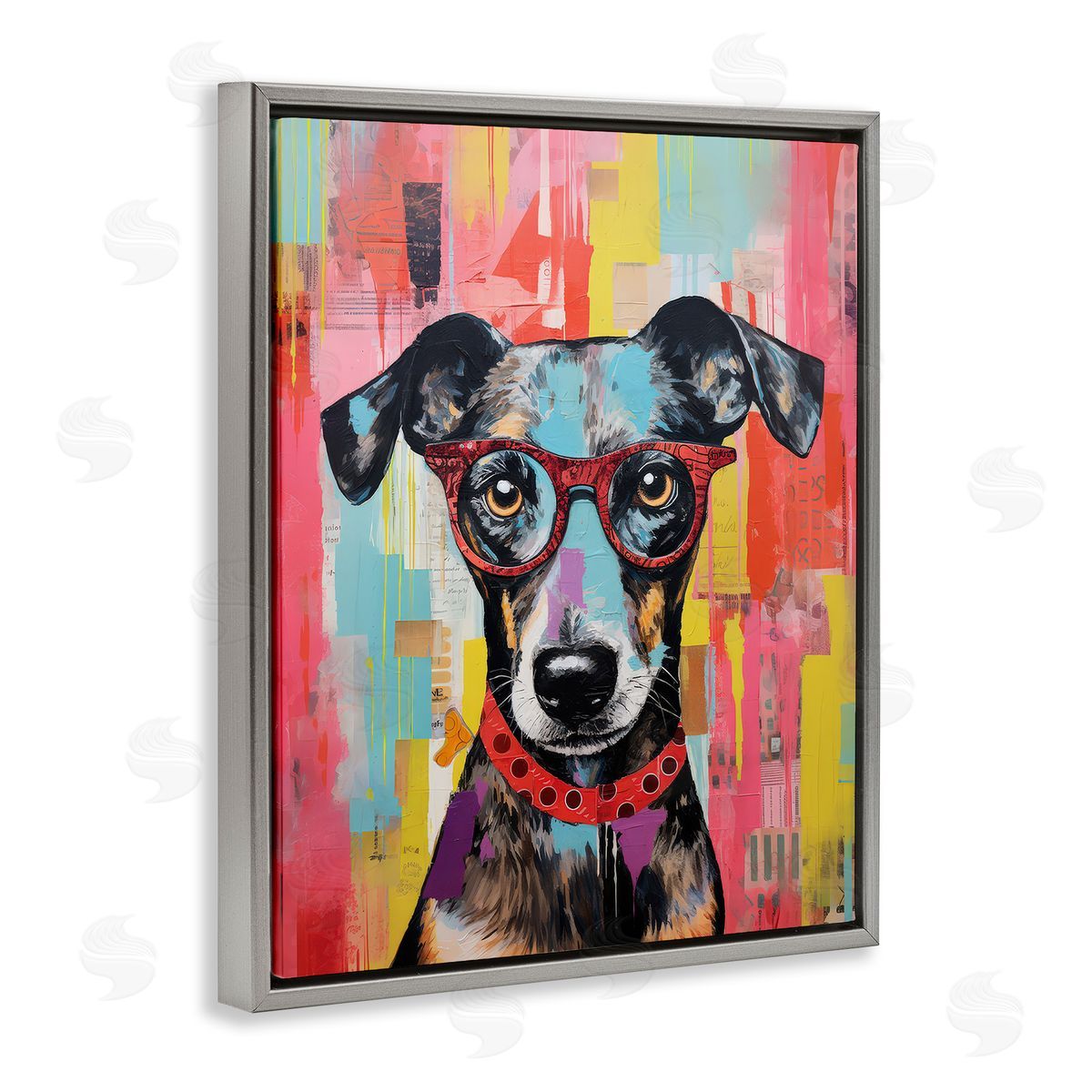 LSR Design Studio Quirky Spectacle Dog Gray Floating Frame Canvas Wall Art Print