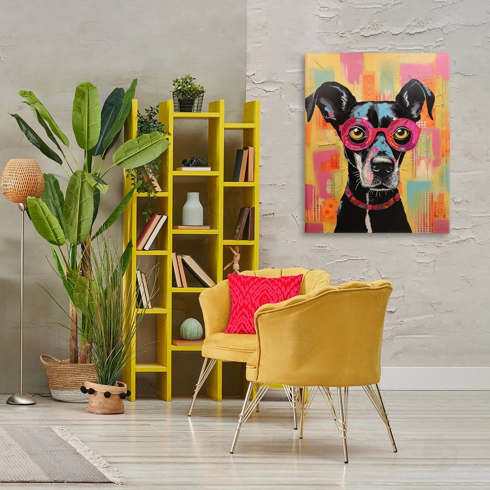 LSR Design Studio Dog with Fun Glasses Canvas Wall Art Print in Room