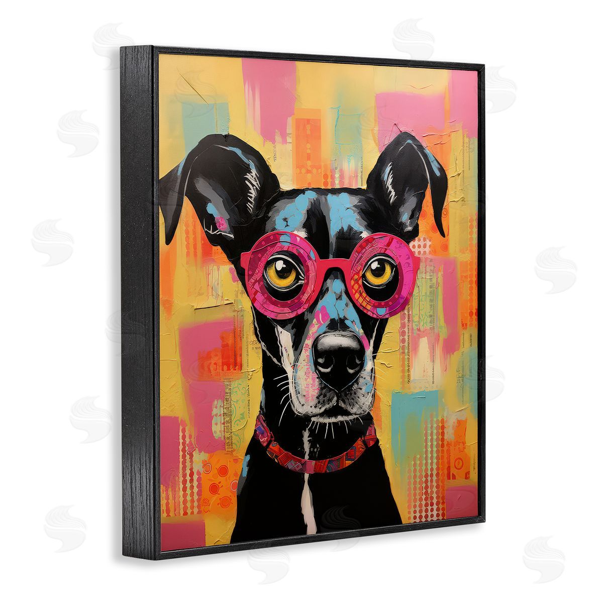 LSR Design Studio Dog with Fun Glasses Black Framed Giclee Wall Art Print