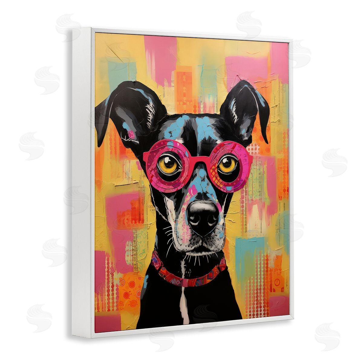 LSR Design Studio Dog with Fun Glasses White Framed Giclee Wall Art Print