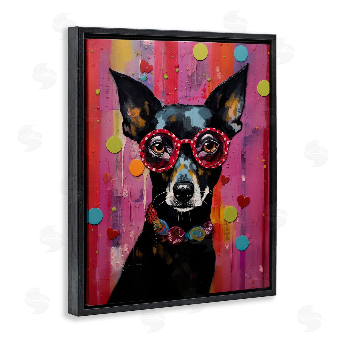 LSR Design Studio Dobermann Dog with Glasses Black Floating Frame Canvas Wall Art Print