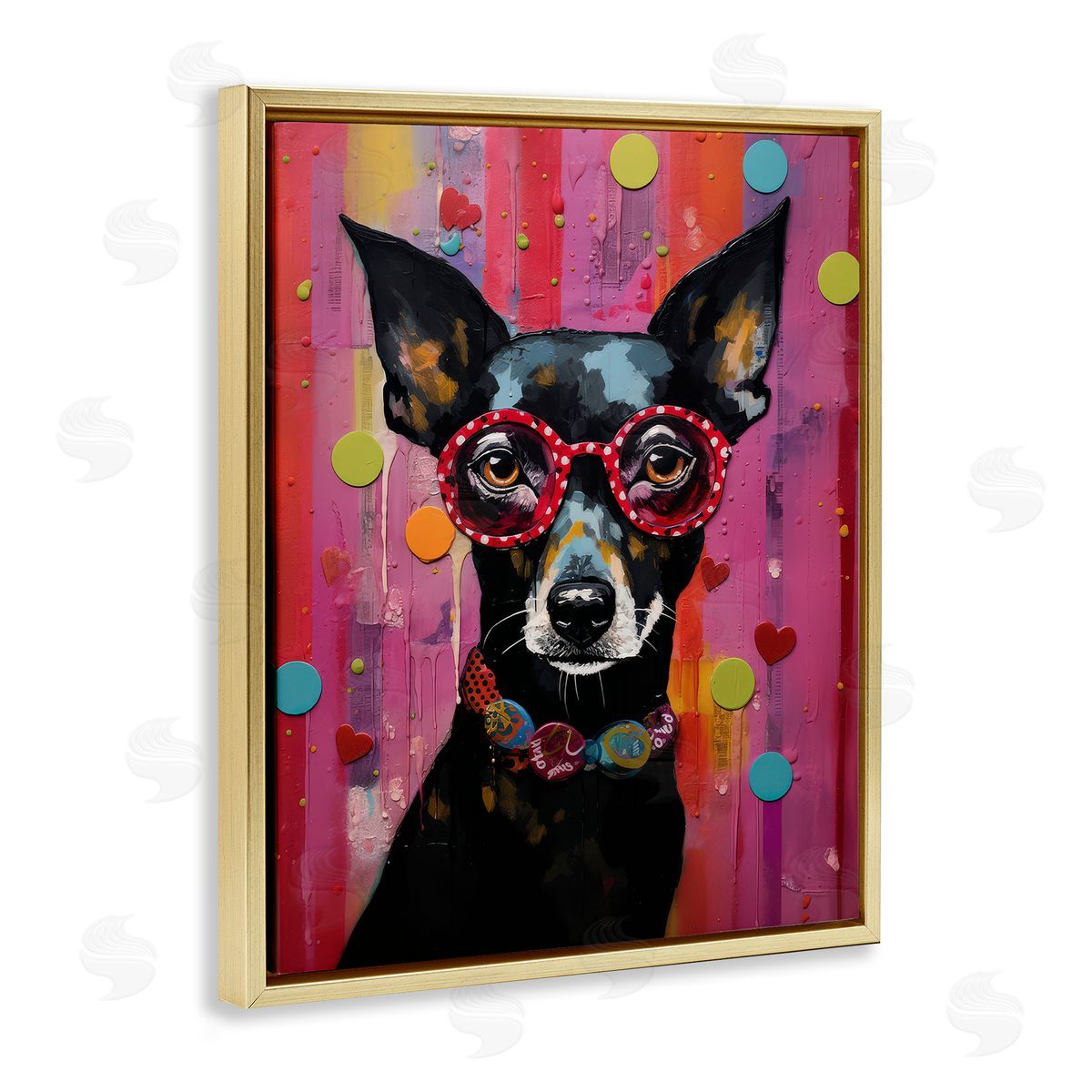 LSR Design Studio Dobermann Dog with Glasses Gold Floating Frame Canvas Wall Art Print