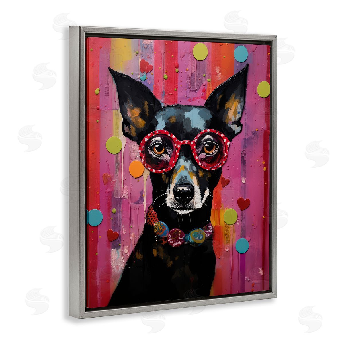 LSR Design Studio Dobermann Dog with Glasses Gray Floating Frame Canvas Wall Art Print