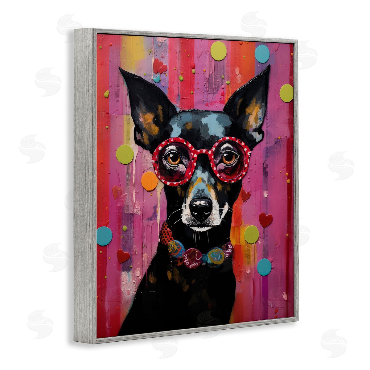LSR Design Studio Dobermann Dog with Glasses Gray Framed Giclee Wall Art Print