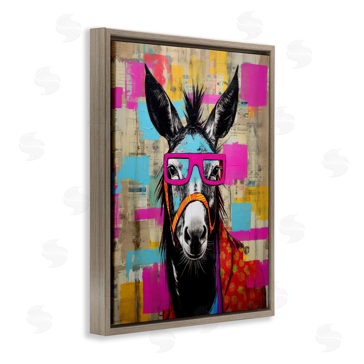 LSR Design Studio Quirky Spectacle Donkey Brown Floating Frame Canvas Wall Art Print