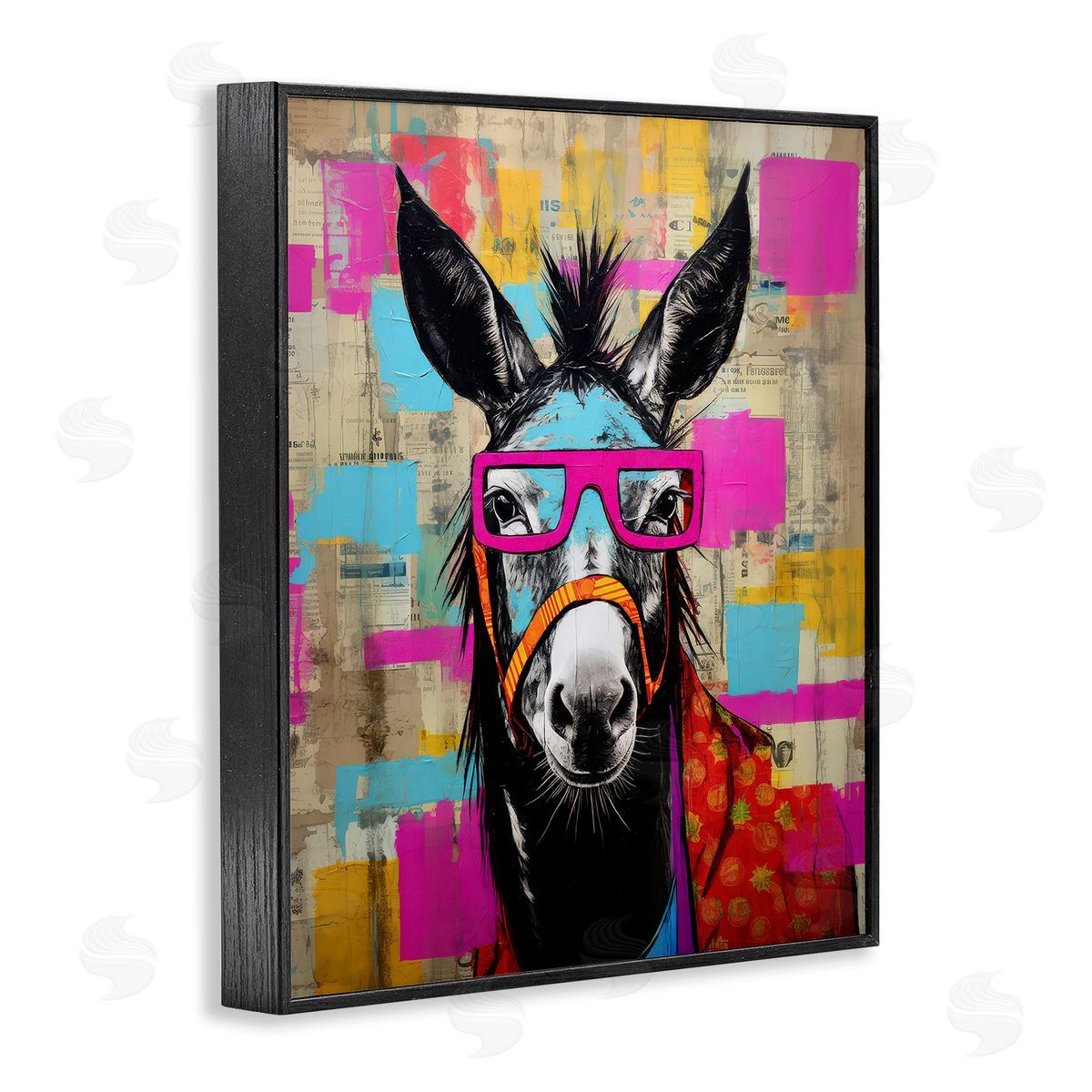 LSR Design Studio Quirky Spectacle Donkey Black Framed Giclee Wall Art Print