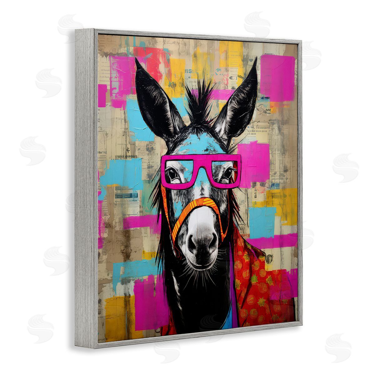 LSR Design Studio Quirky Spectacle Donkey Gray Framed Giclee Wall Art Print