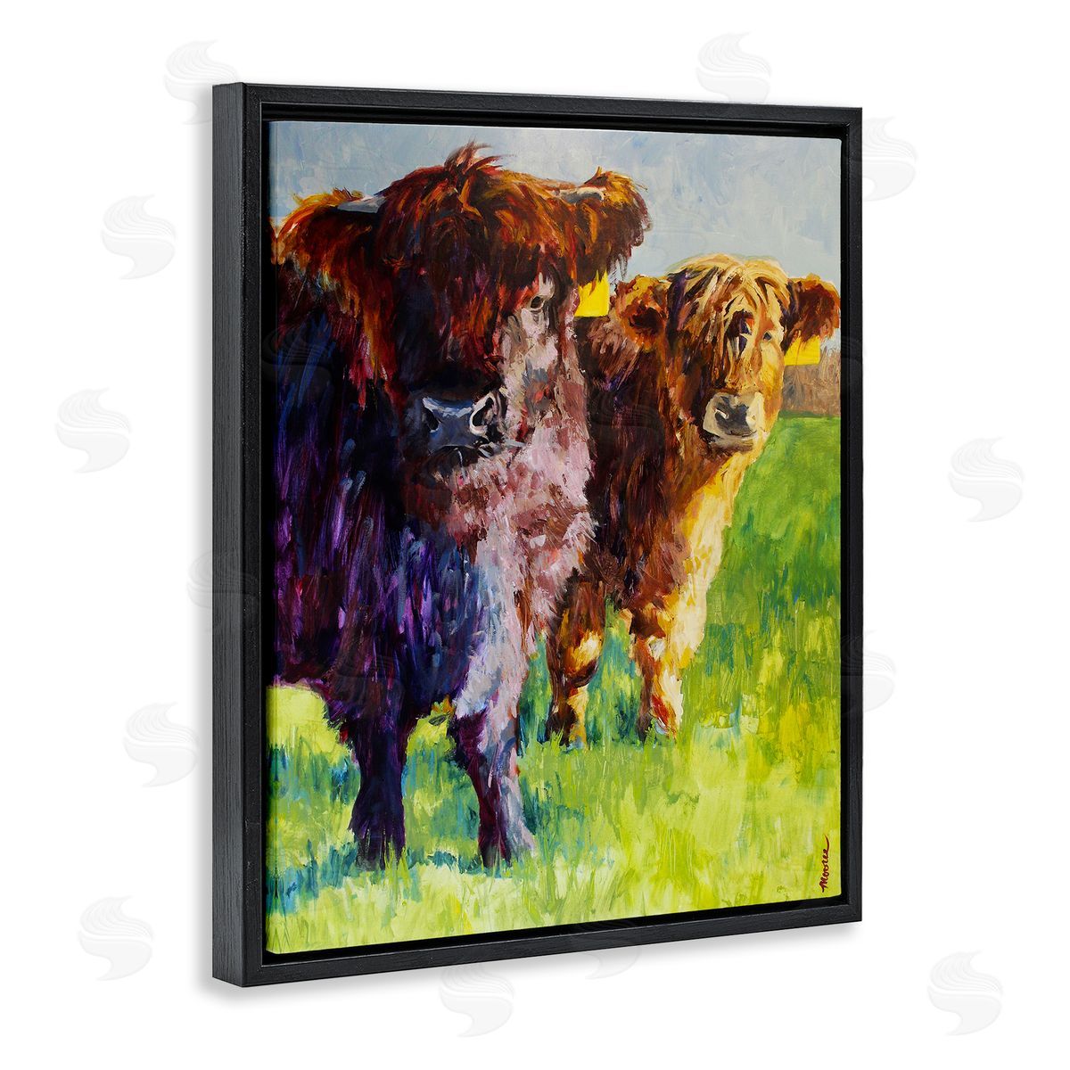 Mary Moores Traditional Cattles Painting Black Floating Frame Canvas Wall Art Print