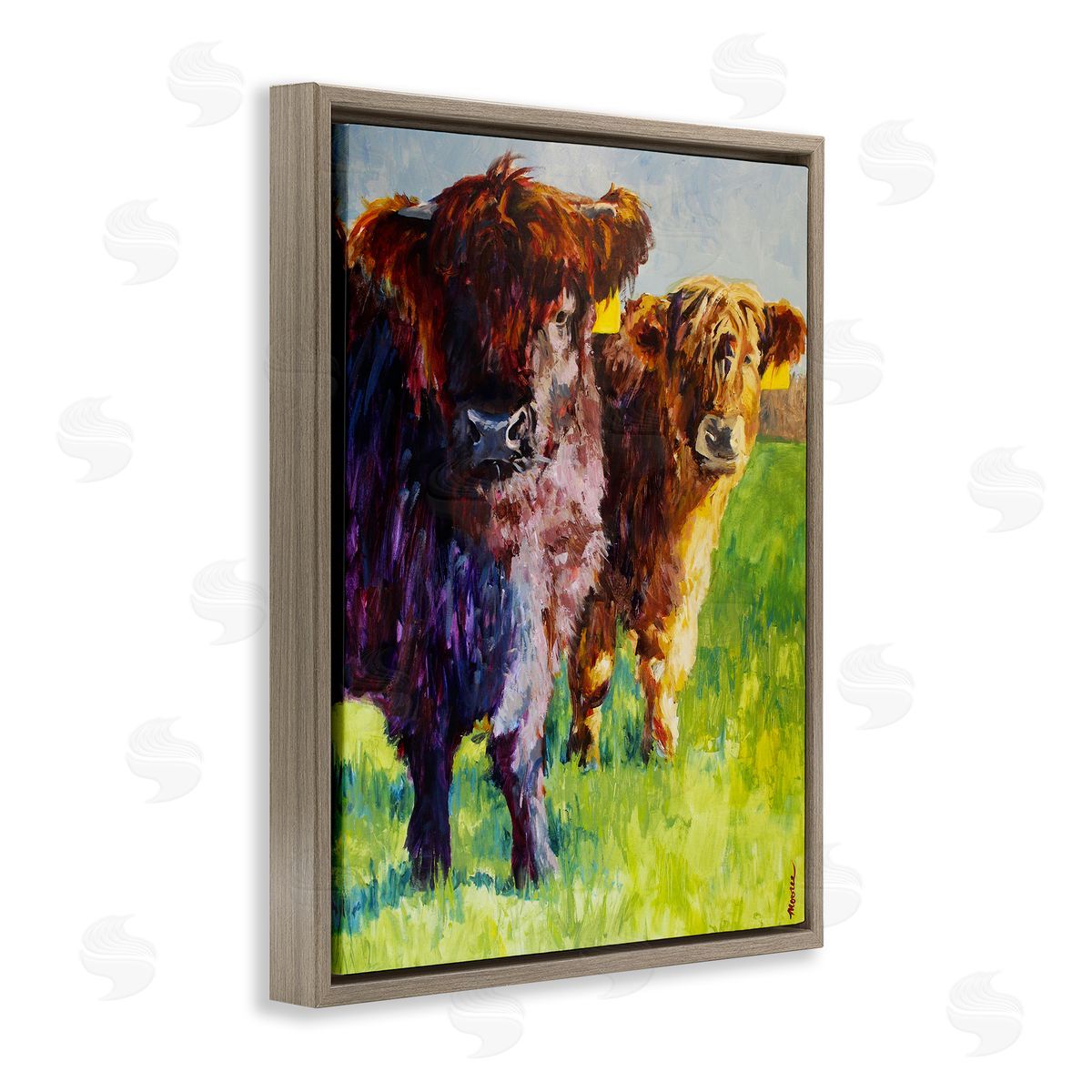 Mary Moores Traditional Cattles Painting Brown Floating Frame Canvas Wall Art Print