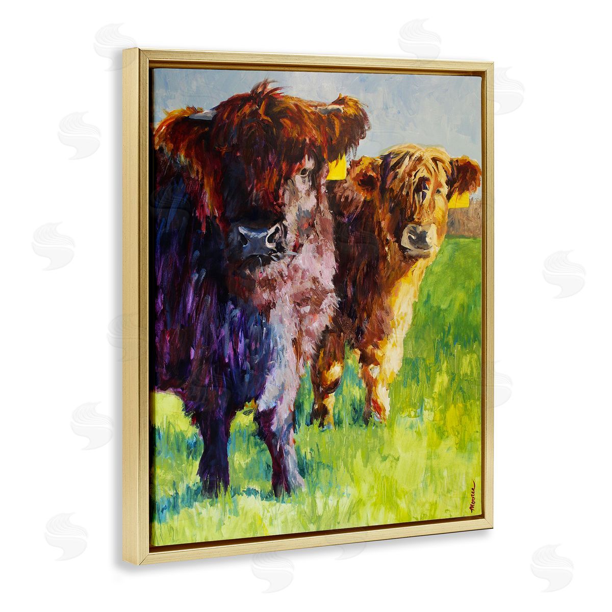 Mary Moores Traditional Cattles Painting Gold Floating Frame Canvas Wall Art Print
