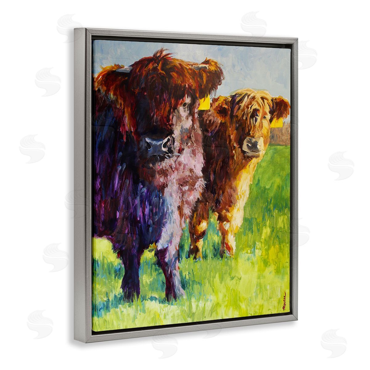 Mary Moores Traditional Cattles Painting Gray Floating Frame Canvas Wall Art Print