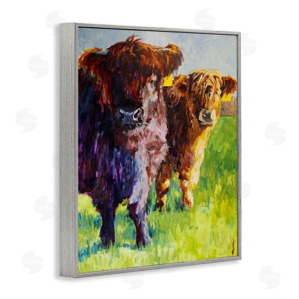 Mary Moores Traditional Cattles Painting Gray Framed Giclee Wall Art Print