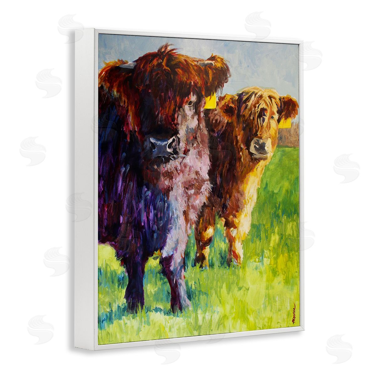 Mary Moores Traditional Cattles Painting White Framed Giclee Wall Art Print