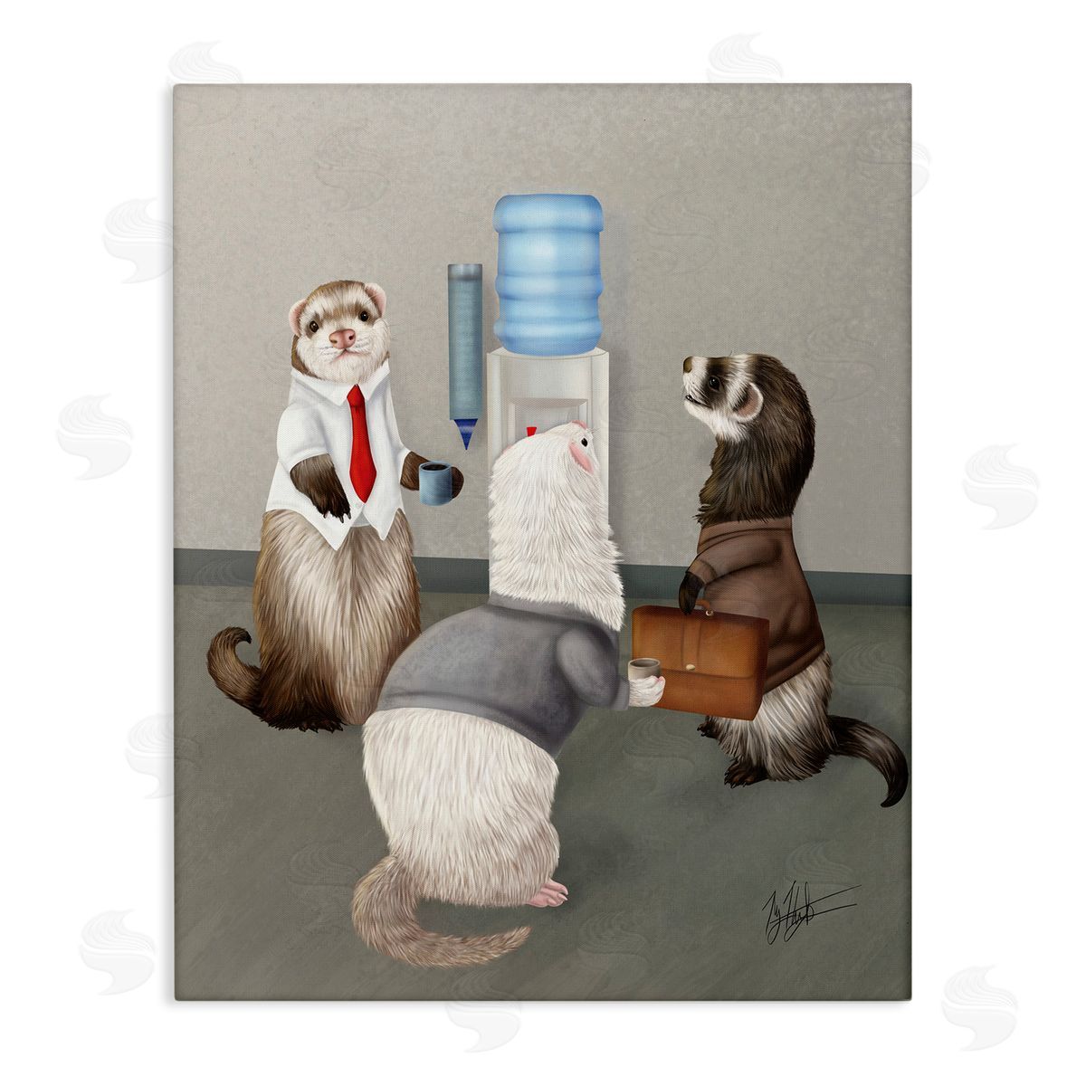 Office Ferrets Water Cooler Canvas Wall Art, Home Decor by Mehu Art