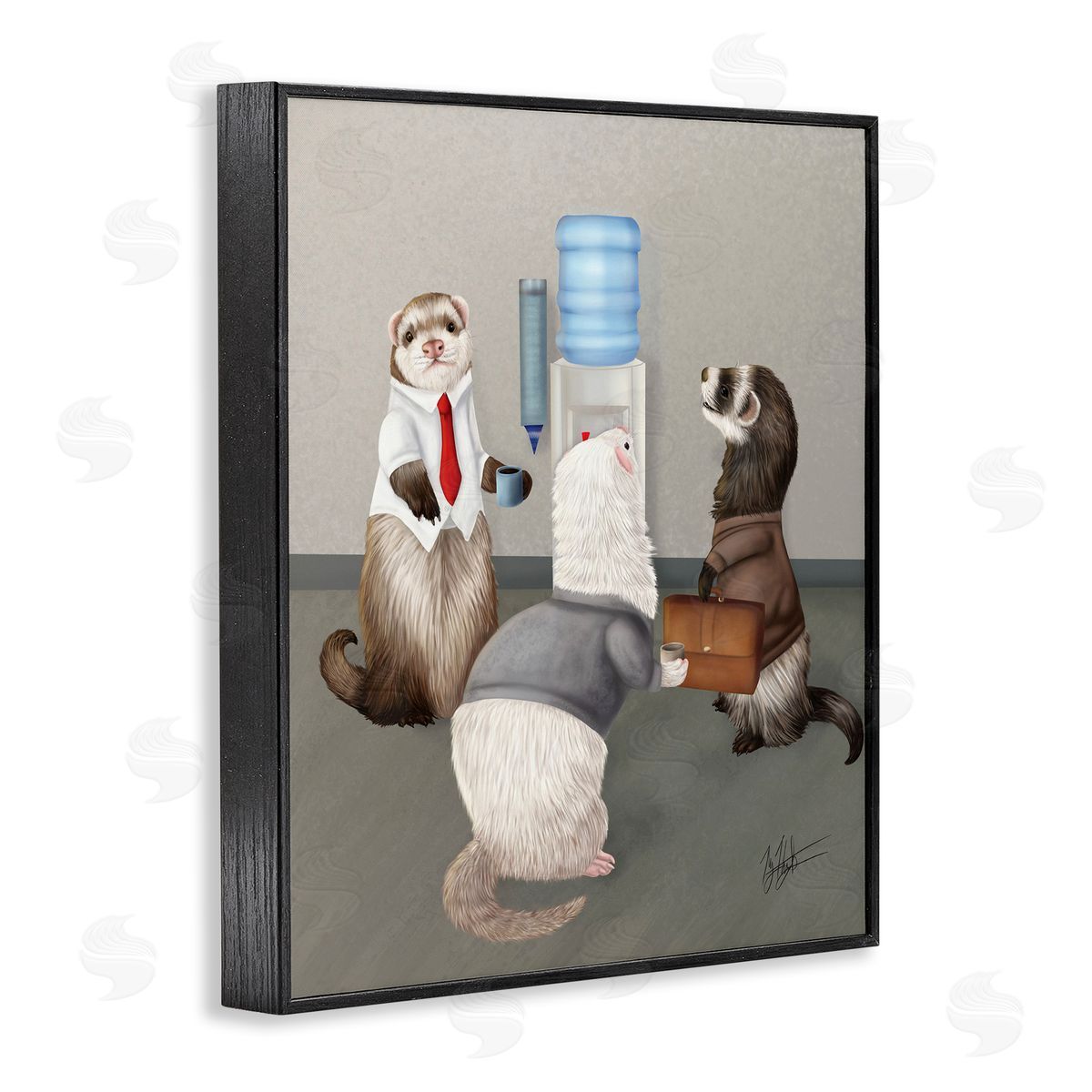 Office Ferrets Water Cooler Black Frame Print Wall Art, Home Decor by Mehu Art