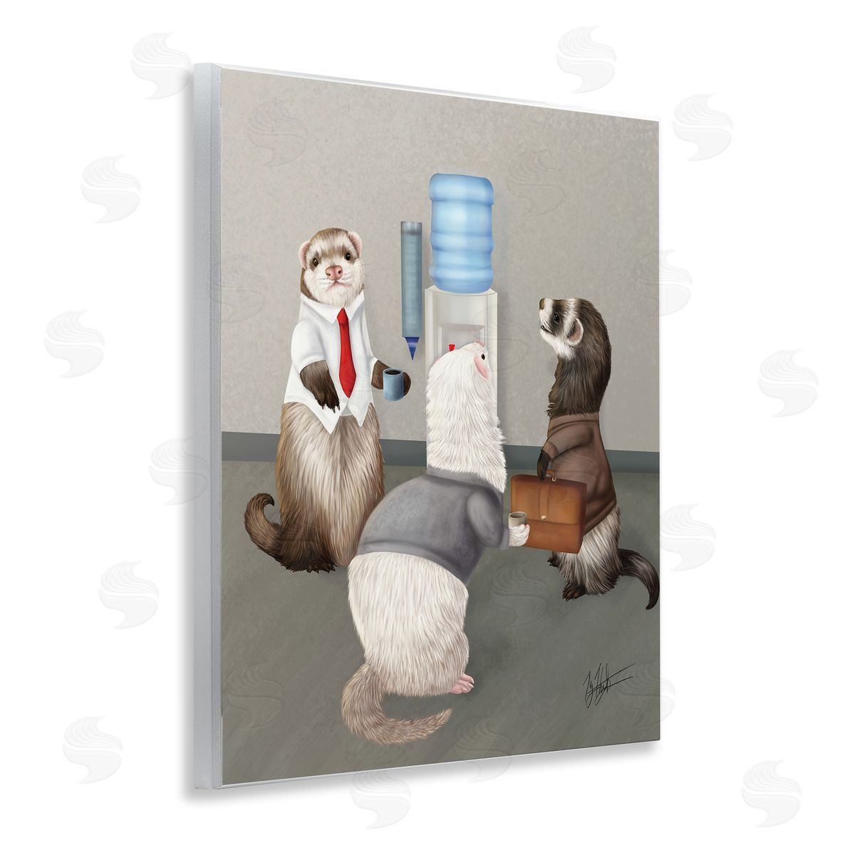 Office Ferrets Water Cooler Wood Plaque Wall Art, Home Decor by Mehu Art