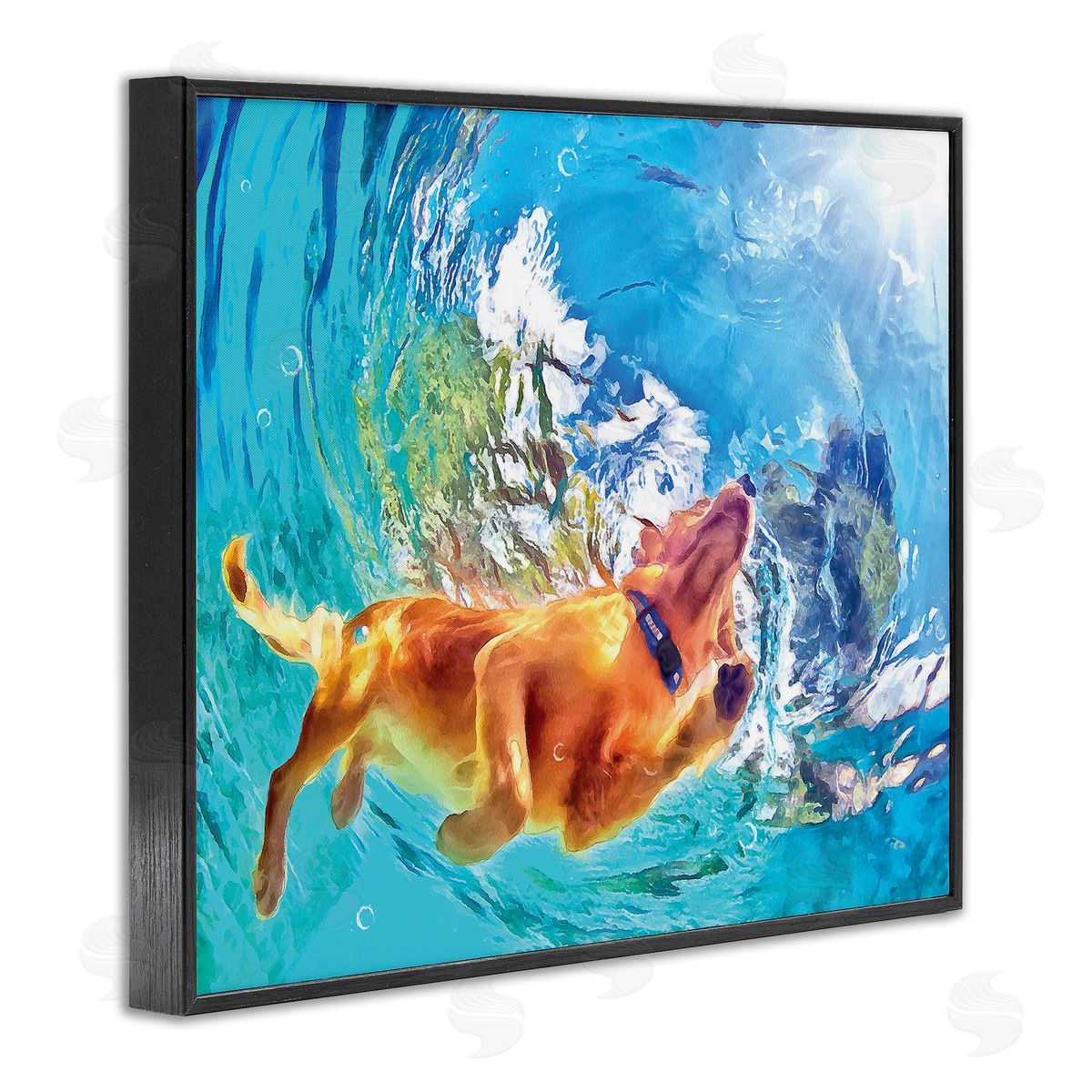 Underwater Swimming Dog Black Frame Print Wall Art, Home Decor by Masey St. Studios