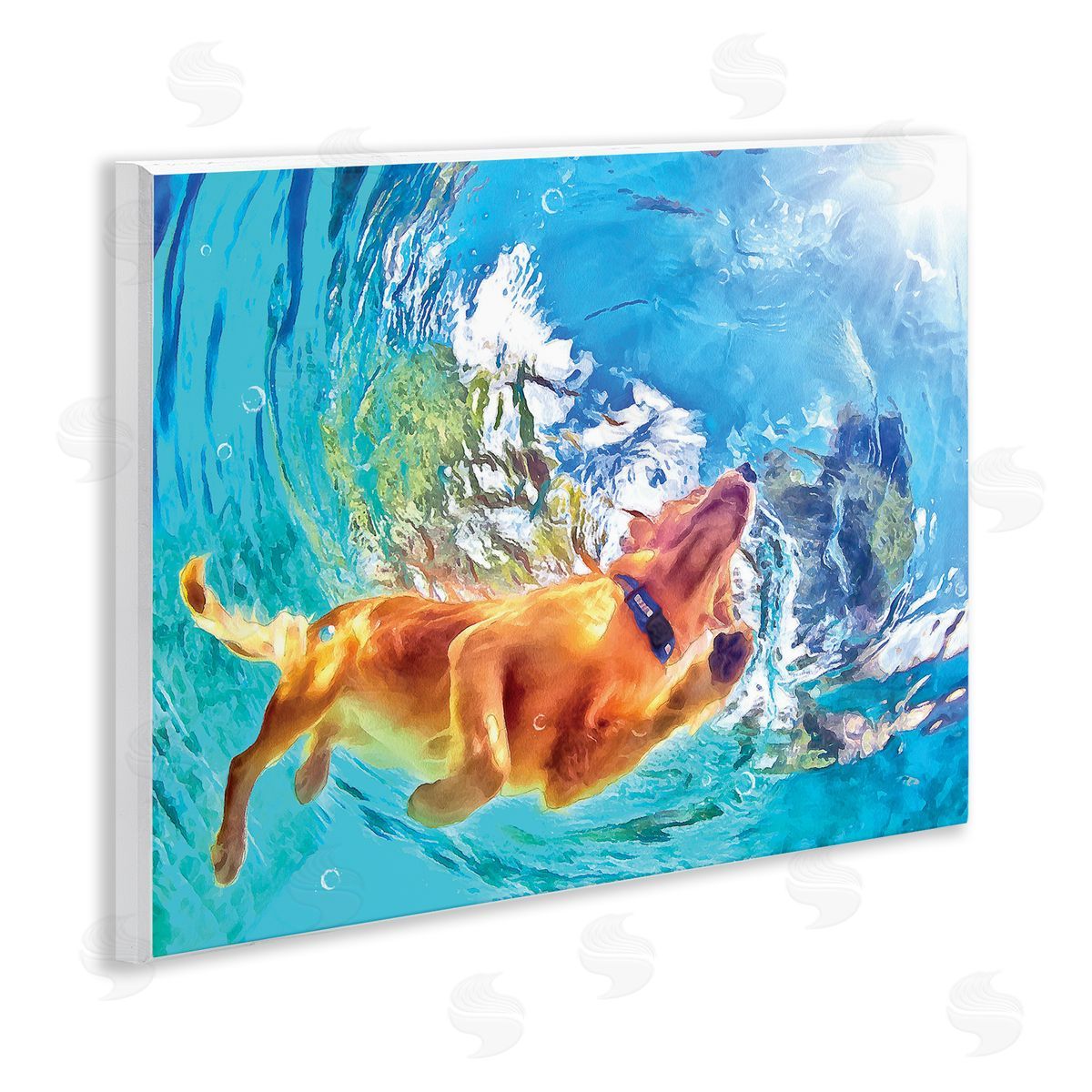 Underwater Swimming Dog Wood Plaque Wall Art, Home Decor by Masey St. Studios