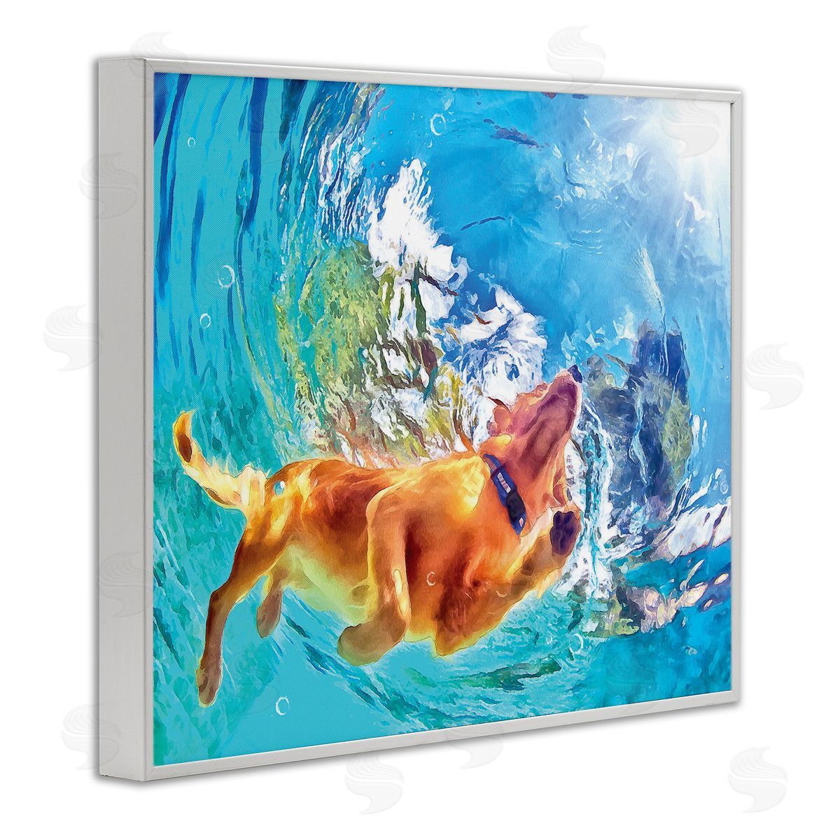 Underwater Swimming Dog White Frame Print Wall Art, Home Decor by Masey St. Studios