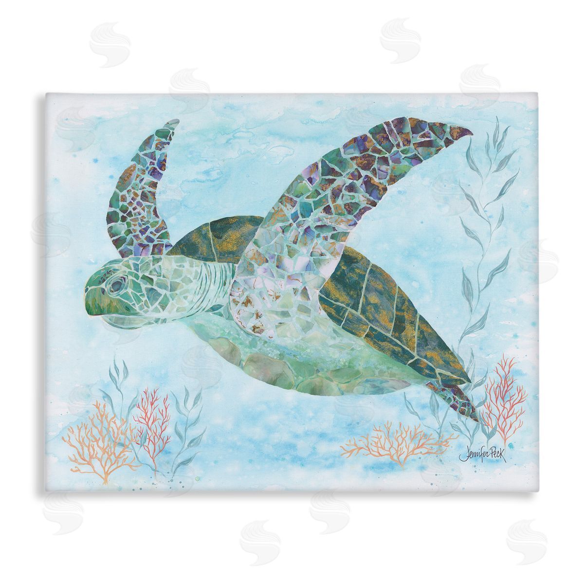 Mosaic Tortoise Underwater Canvas Wall Art, Home Decor by Jennifer Peck