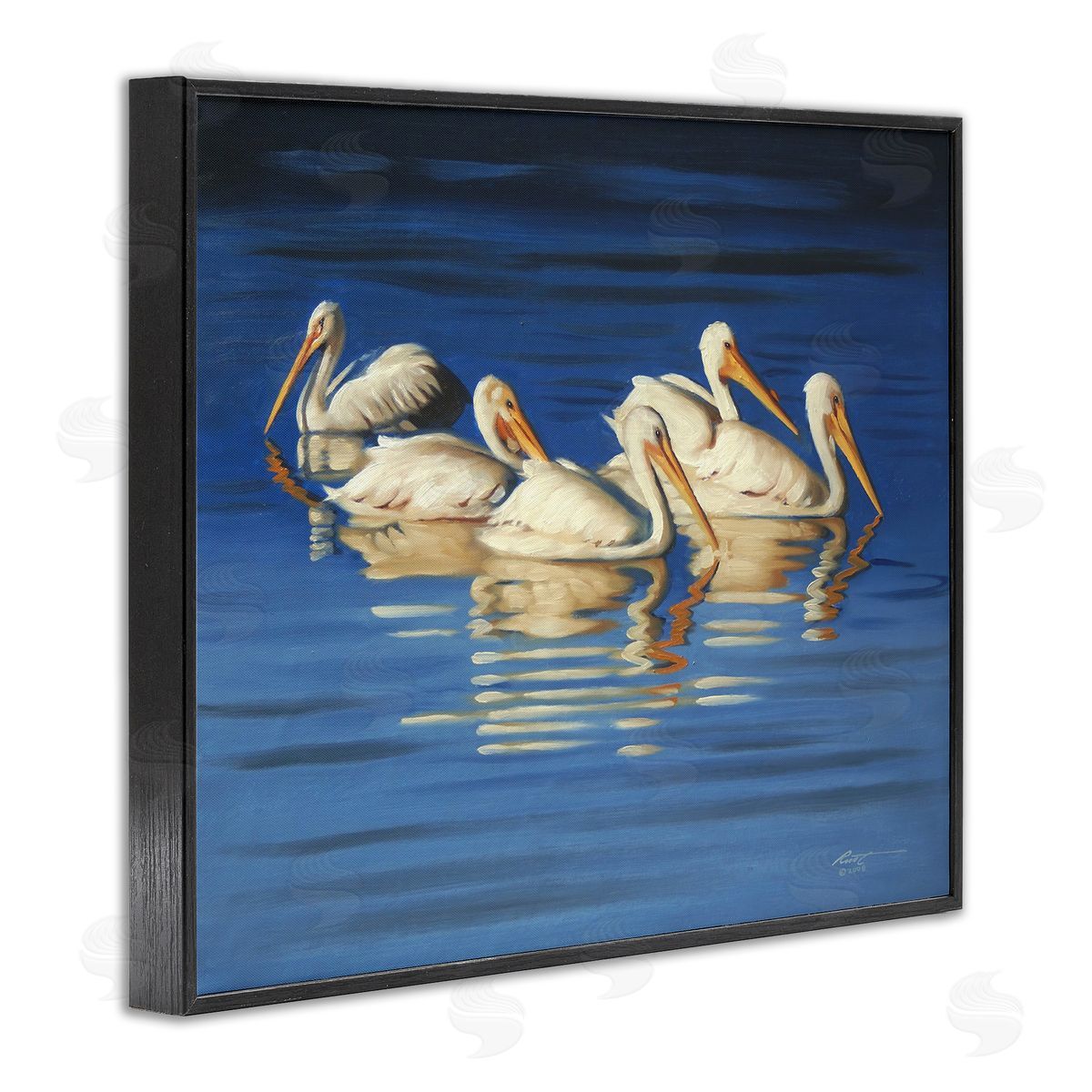 Pelican Flock Lake Ripples Black Frame Print Wall Art, Home Decor by D. Rust