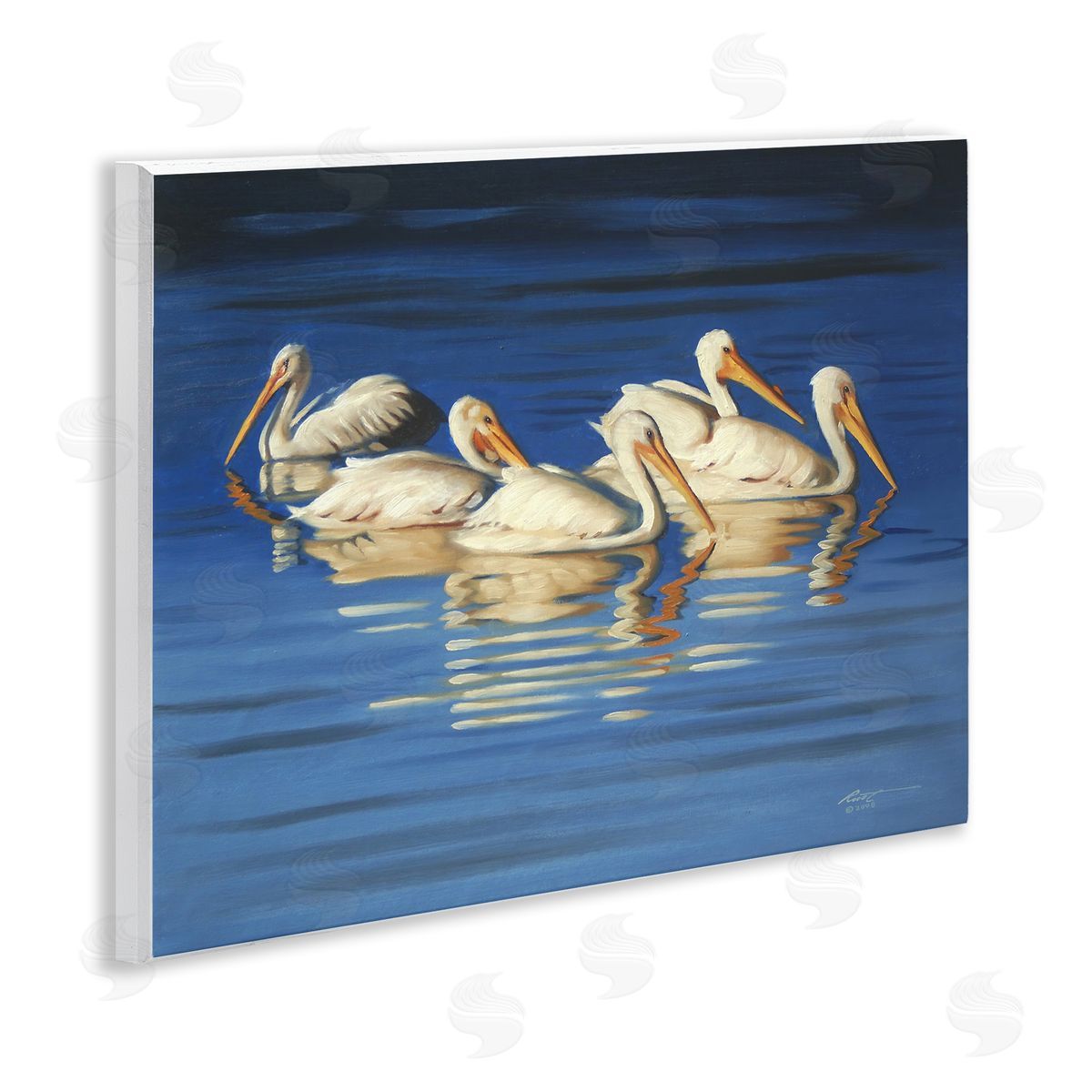 Pelican Flock Lake Ripples Wood Plaque Wall Art, Home Decor by D. Rust