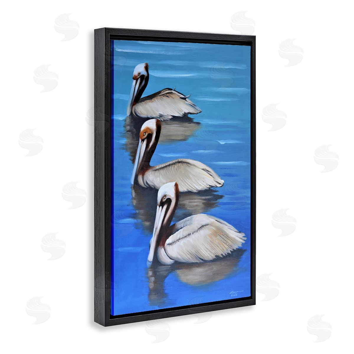 Pelican Trio Drifting Black Floating Frame Canvas Wall Art, Home Decor by D. Rust