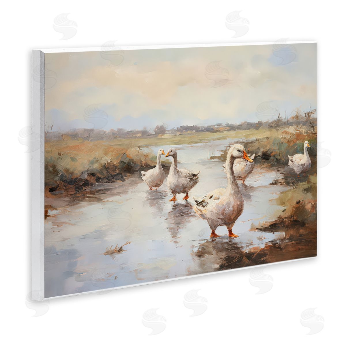 Petal Prints Design Swan Family Traditional Pond Wooden Wall Plaque Art Print