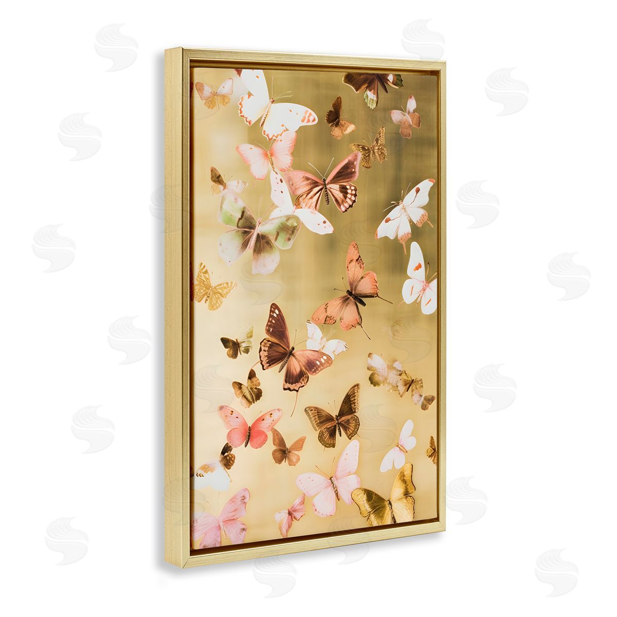 Papillon Butterfly Array Gold Floating Frame Canvas Wall Art, Home Decor by Petal Prints Design