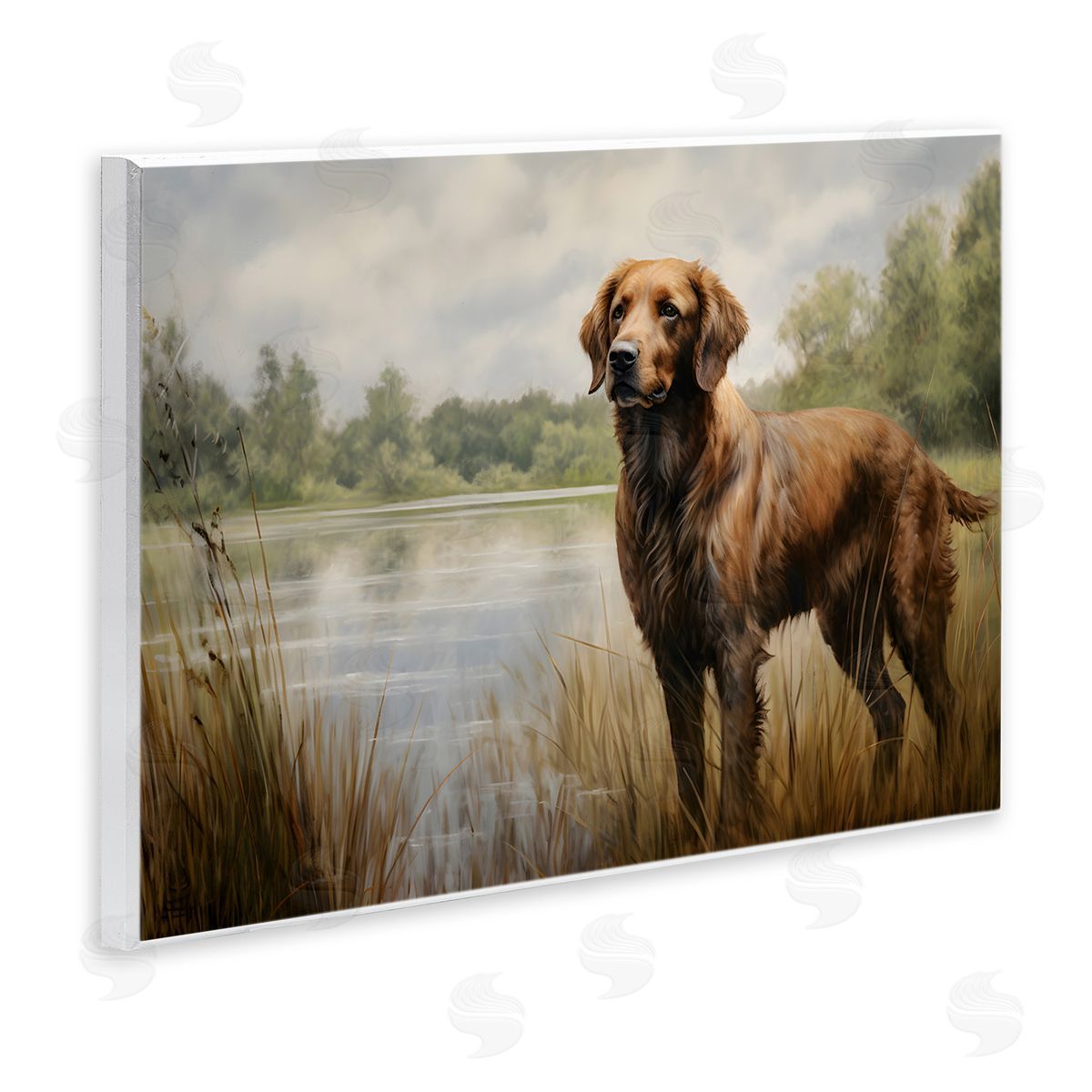 Retriever Dog and Pond Wood Plaque Wall Art, Home Decor by Petal Prints Design