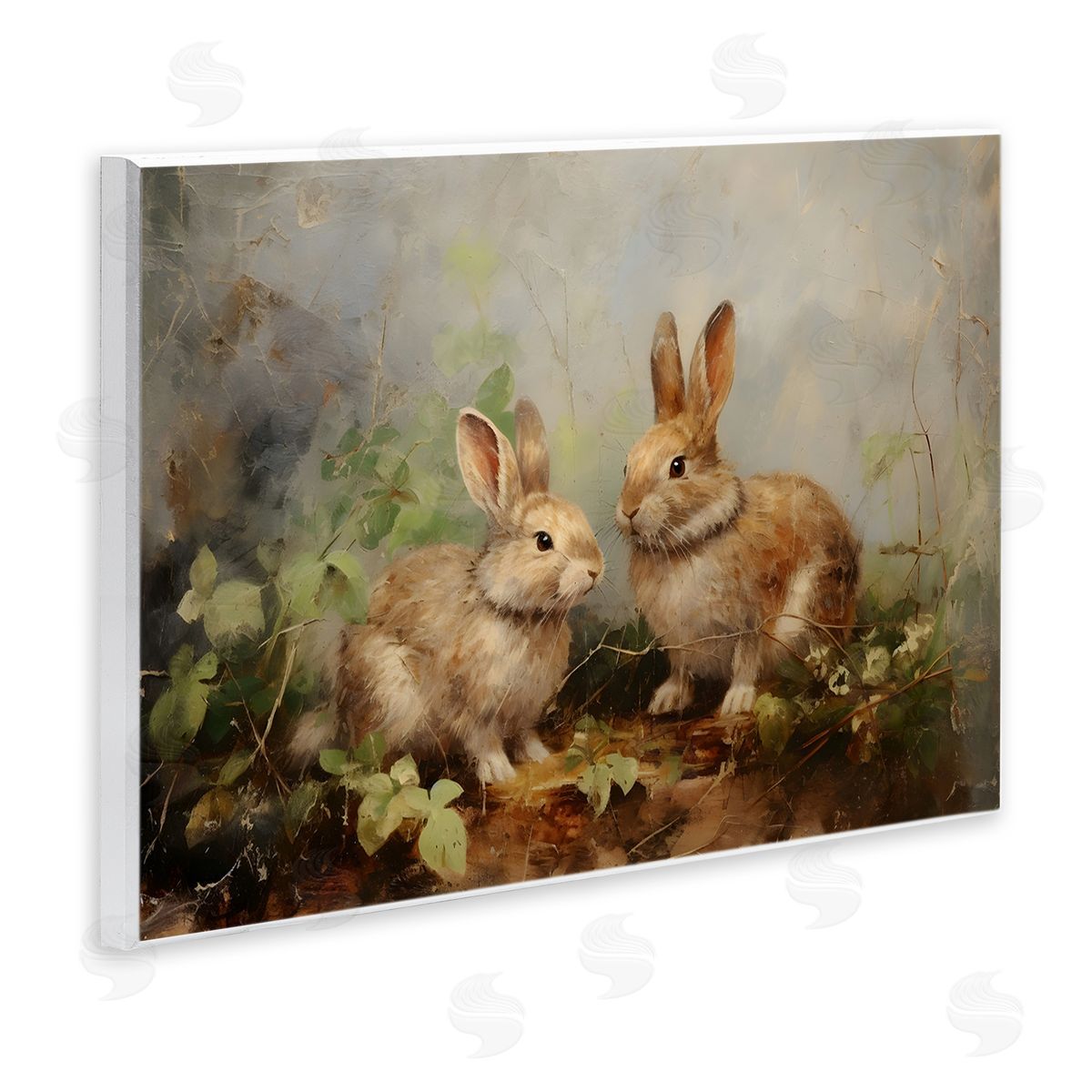 Wild Rabbits in Nature Wood Plaque Wall Art, Home Decor by Petal Prints Design