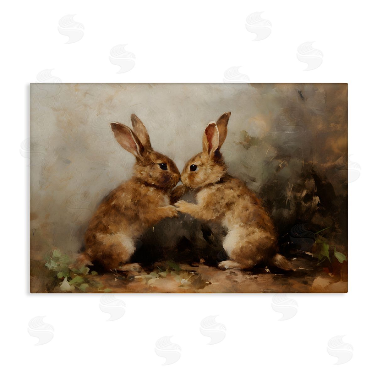Bunny Boxing Duo Canvas Wall Art, Home Decor by Petal Prints Design