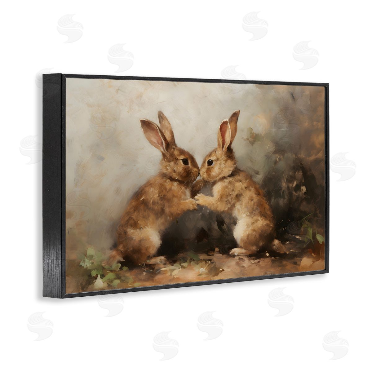 Bunny Boxing Duo Black Frame Print Wall Art, Home Decor by Petal Prints Design