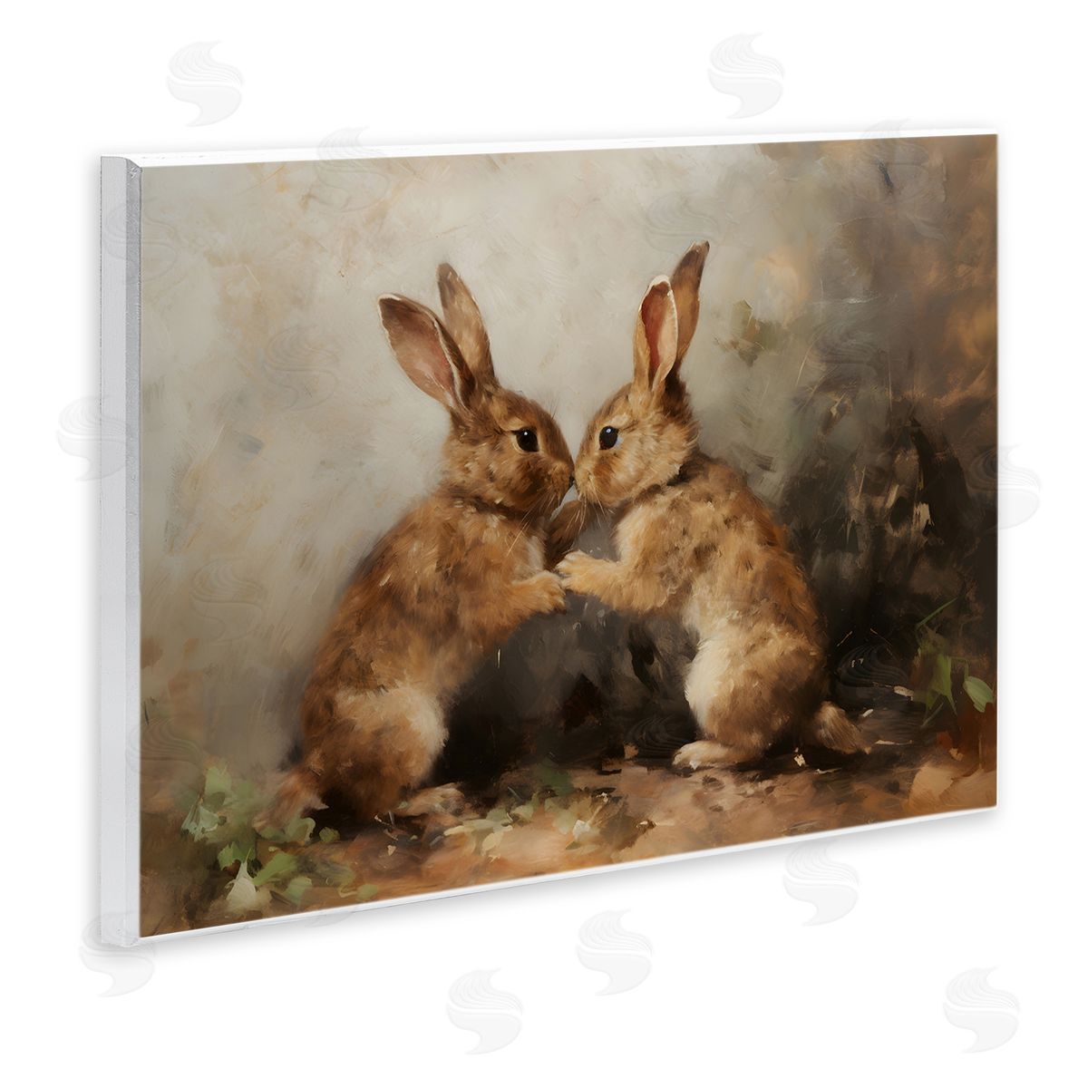 Bunny Boxing Duo Wood Plaque Wall Art, Home Decor by Petal Prints Design