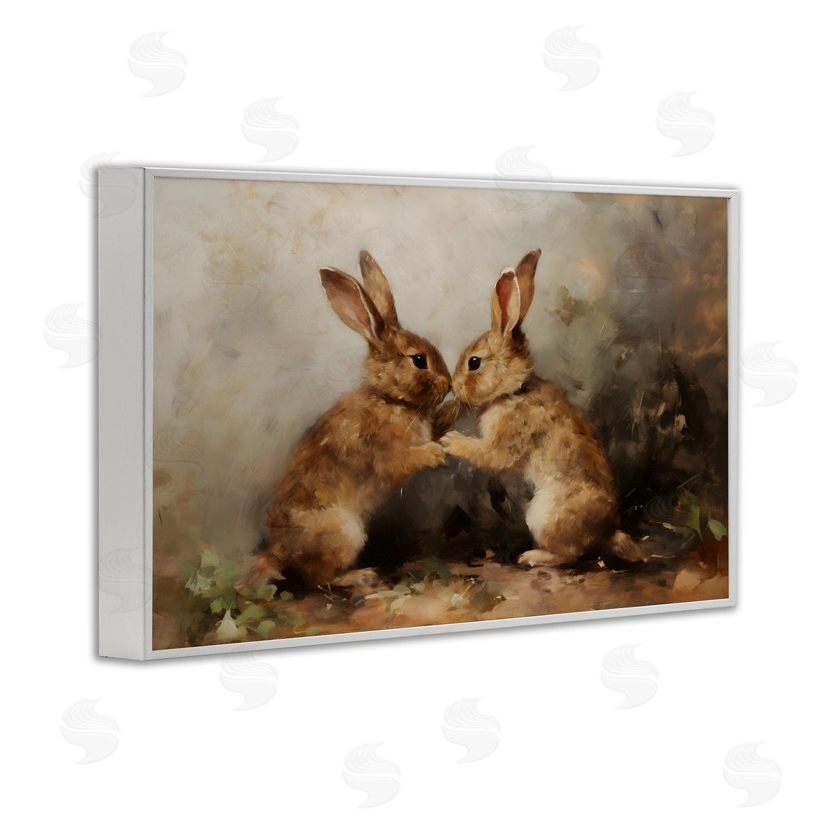 Bunny Boxing Duo White Frame Print Wall Art, Home Decor by Petal Prints Design