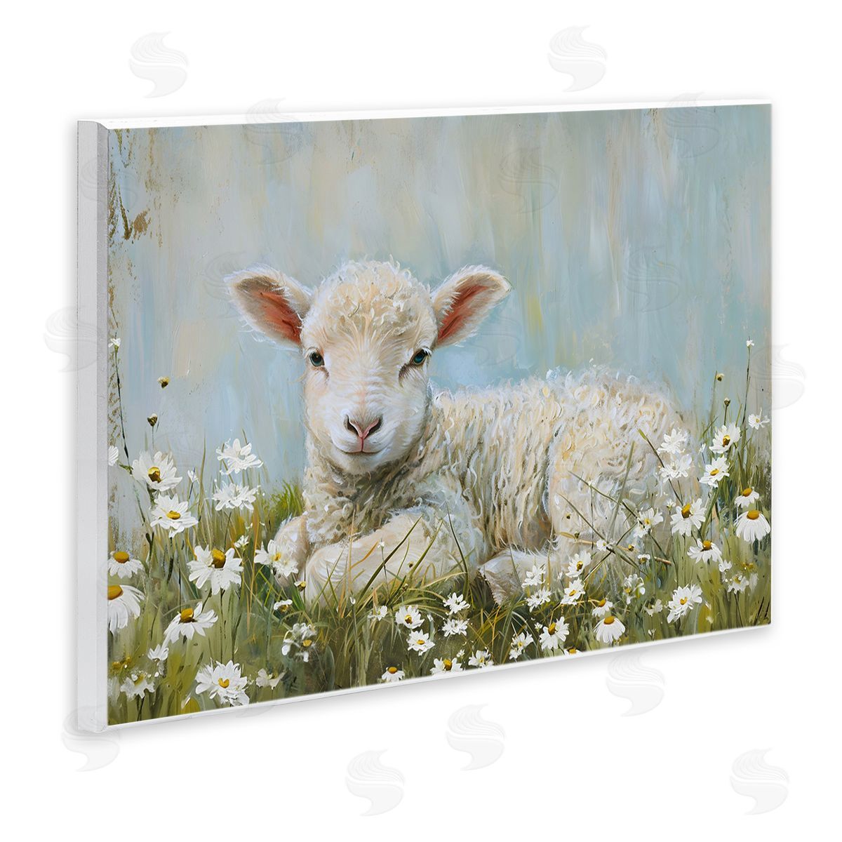Lamb Resting in Meadow Wood Plaque Wall Art, Home Decor by Petal Prints Design