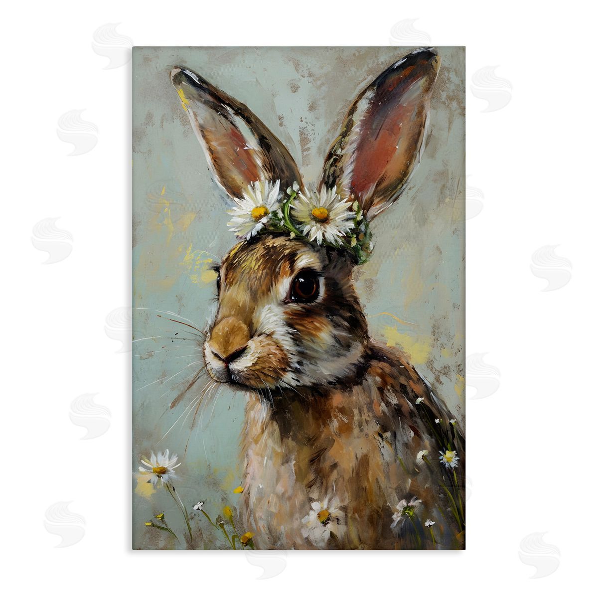 Bunny and Daisy Crown Canvas Wall Art, Home Decor by Petal Prints Design