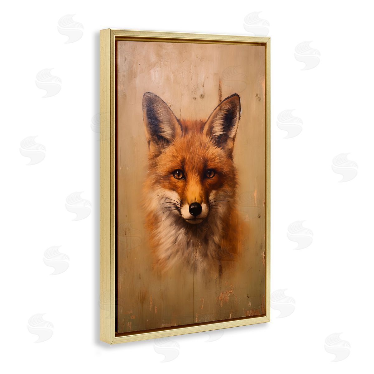 Woodland Fox Face Gold Floating Frame Canvas Wall Art, Home Decor by Petal Prints Design