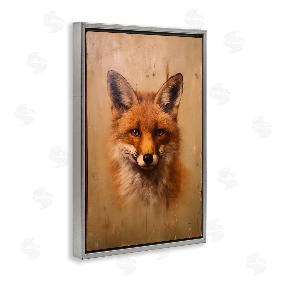 Woodland Fox Face Grey Floating Frame Canvas Wall Art, Home Decor by Petal Prints Design