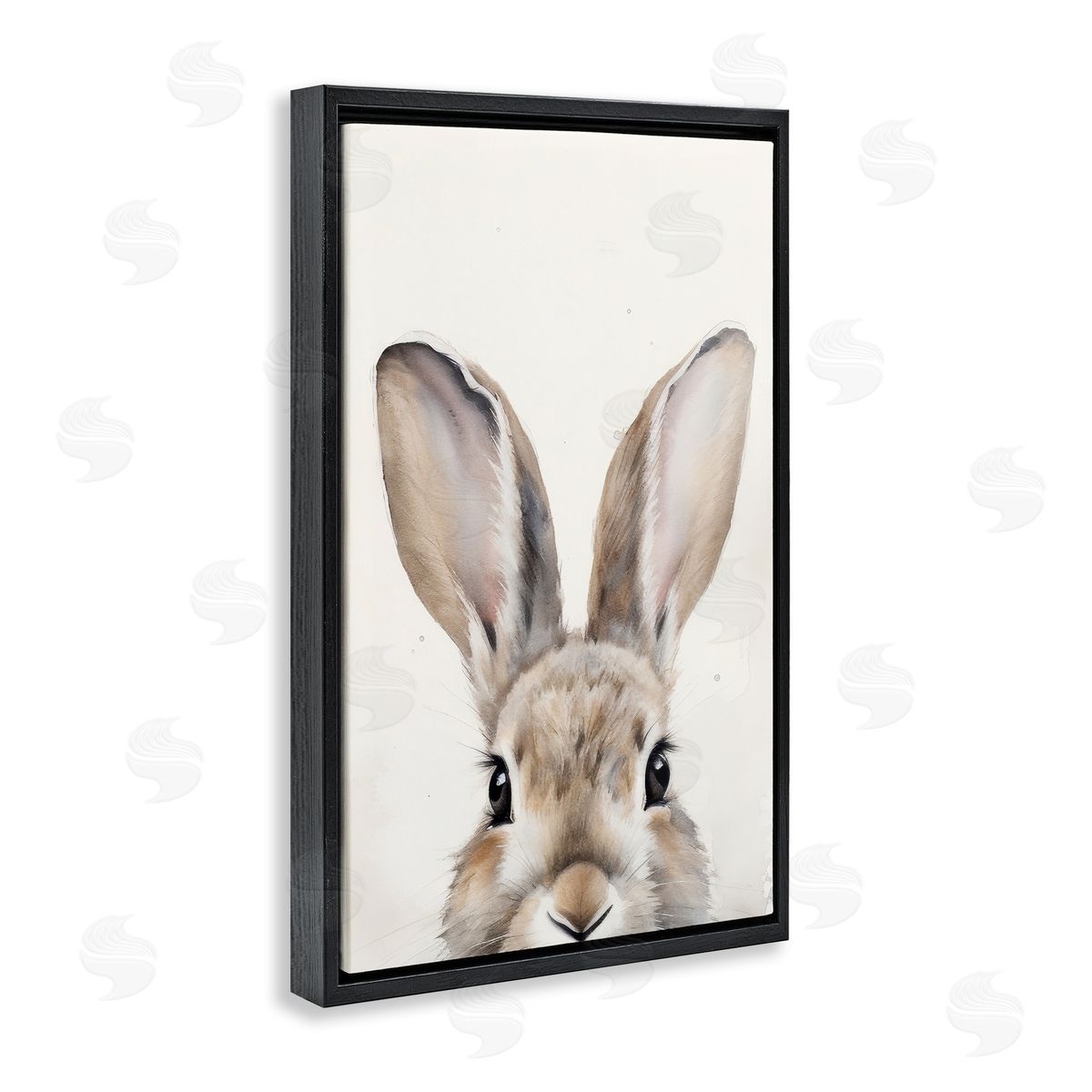 Peeking Rabbit Eyes Black Floating Frame Canvas Wall Art, Home Decor by Petal Prints Design